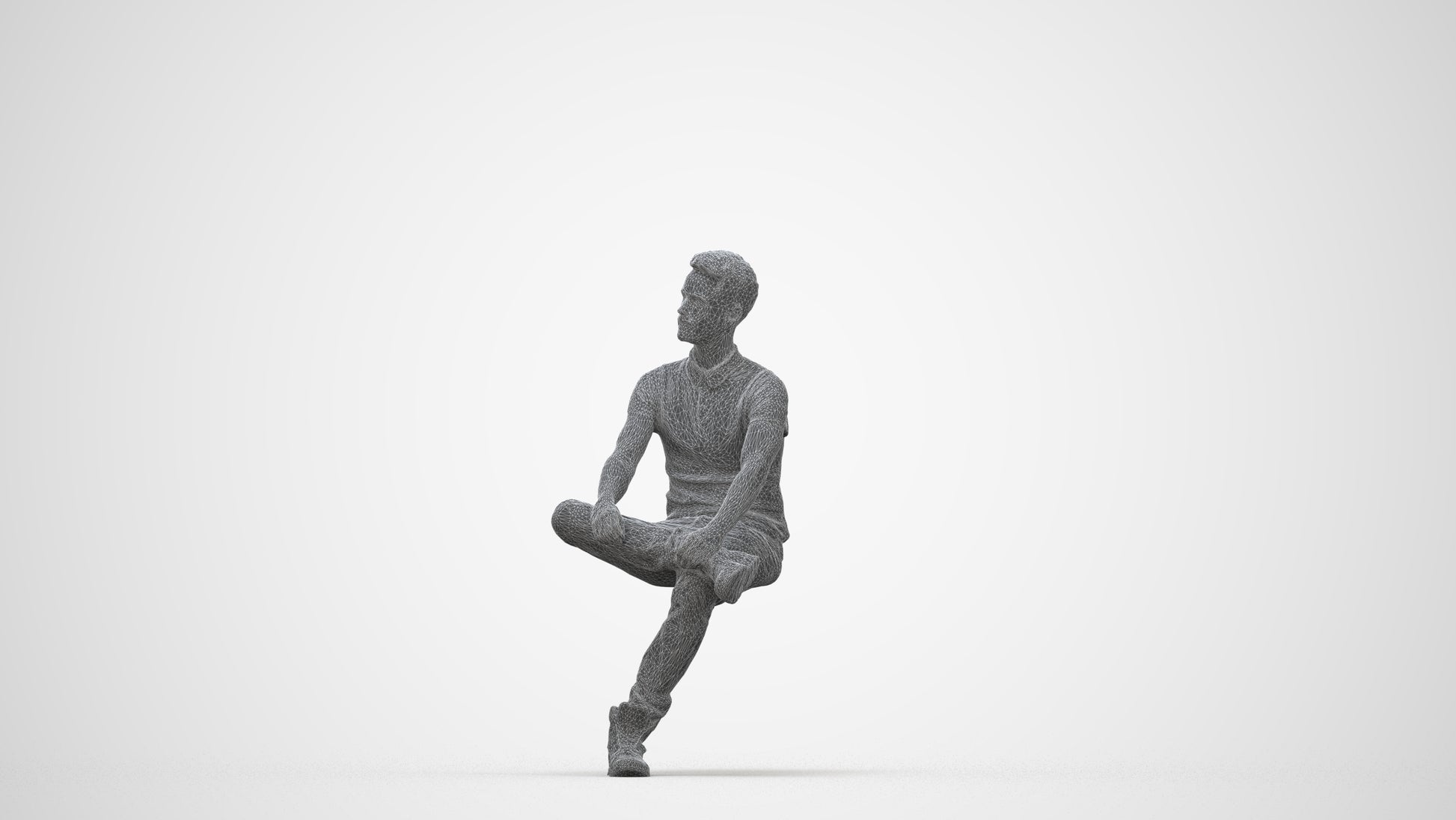 realistic 3D man casual sitting, scanned archviz people for Blender and 3ds Max, wireframe back view