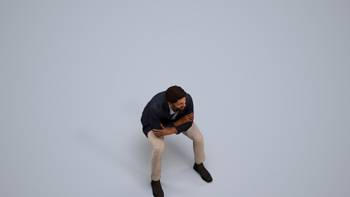 3D human model man business, photogrammetry scanned person for archviz, back view render