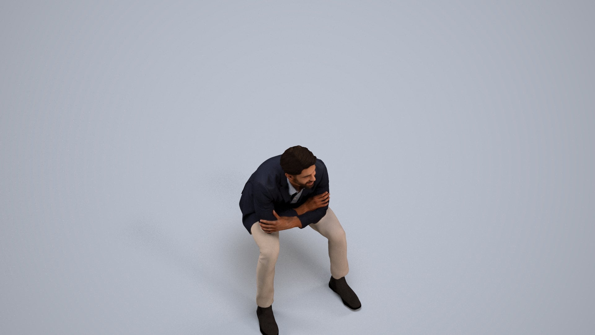 3D human model man business, photogrammetry scanned person for archviz, back view render