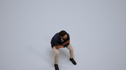 3D human model man business, photogrammetry scanned person for archviz, back view render