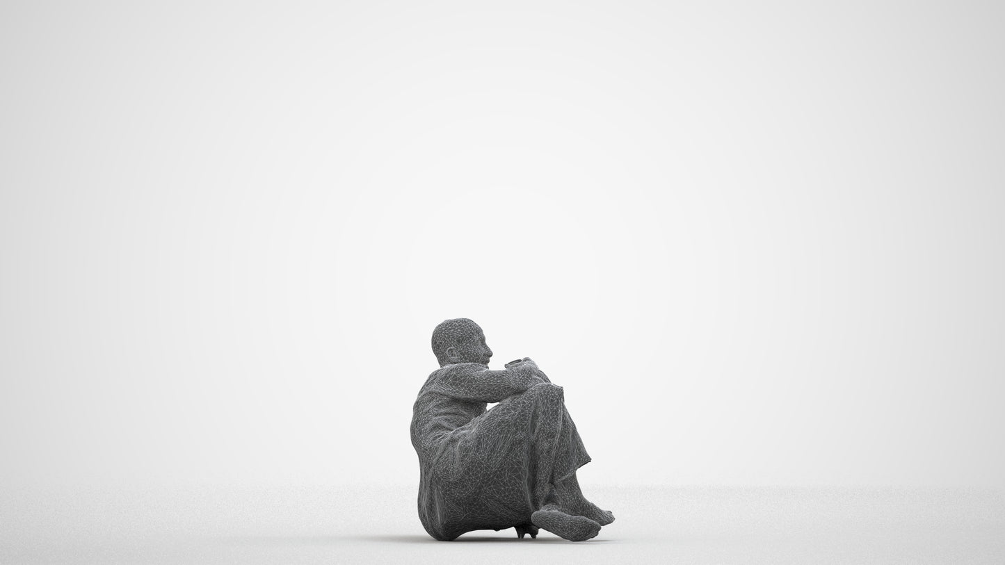realistic 3D people man sitting, render-ready for V-Ray and Corona, FBX OBJ, wireframe side view