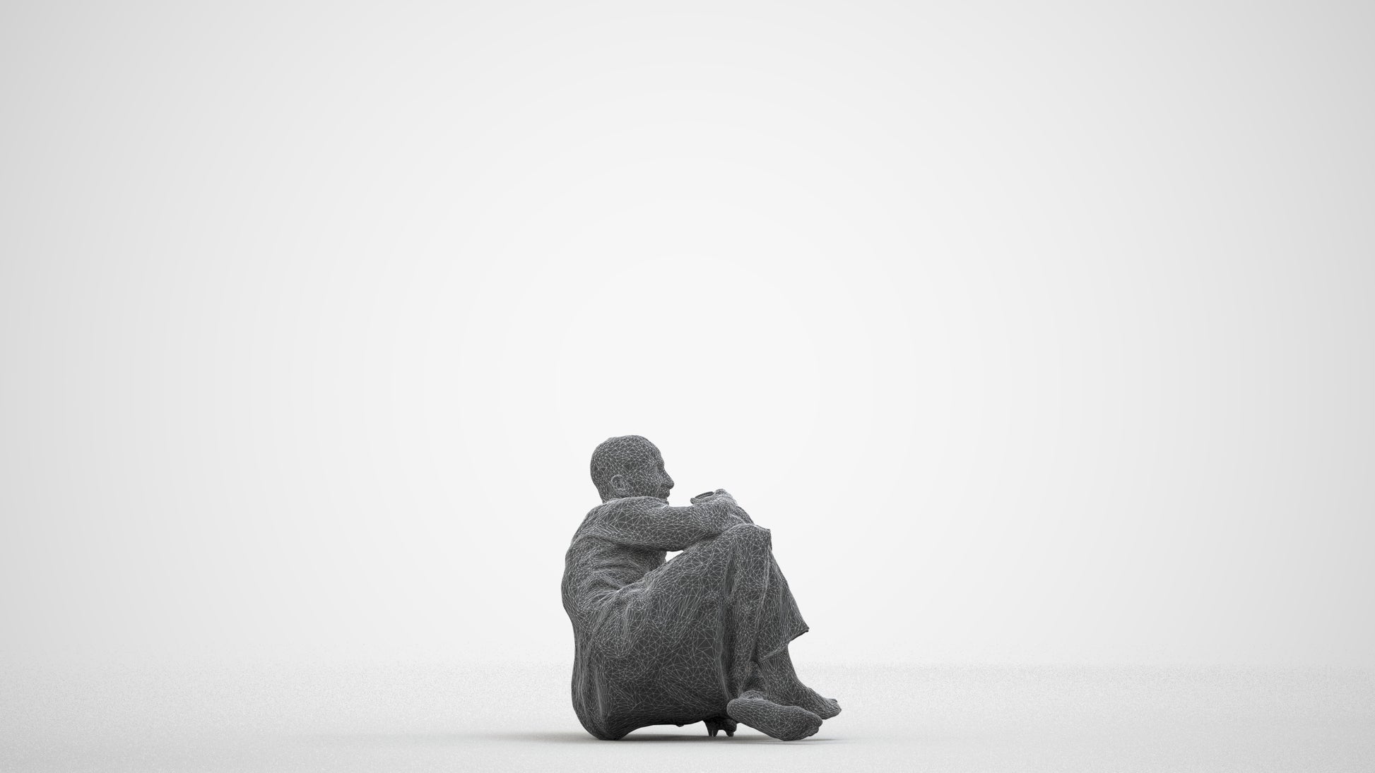 realistic 3D people man sitting, render-ready for V-Ray and Corona, FBX OBJ, wireframe side view
