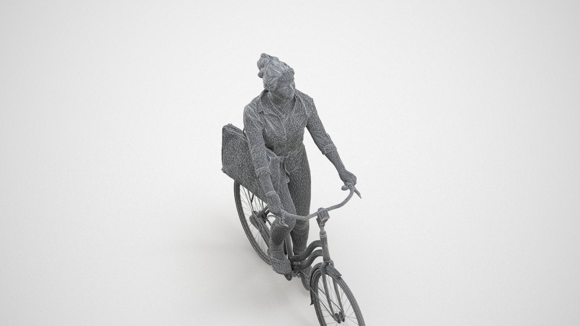realistic 3D people woman casual cycling, render-ready for V-Ray and Corona, FBX OBJ, wireframe three-quarter view