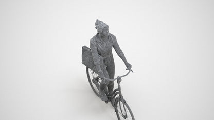 realistic 3D people woman casual cycling, render-ready for V-Ray and Corona, FBX OBJ, wireframe three-quarter view