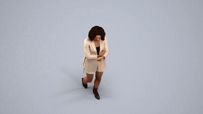 3D people model woman business standing, scanned human for 3ds Max rendering, back view render