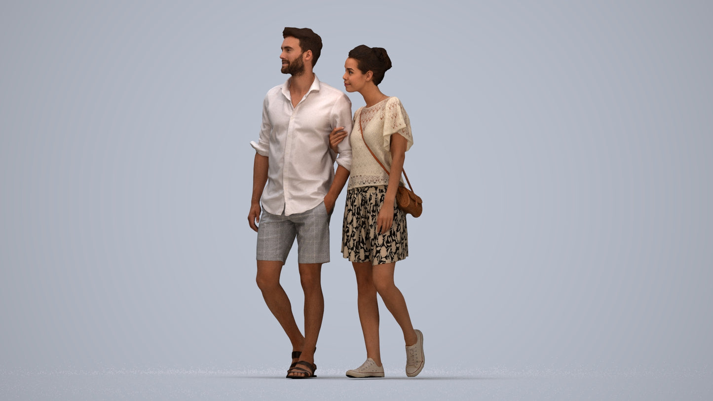 realistic 3D people woman casual couple, render-ready for V-Ray and Corona, FBX OBJ, top-down view render