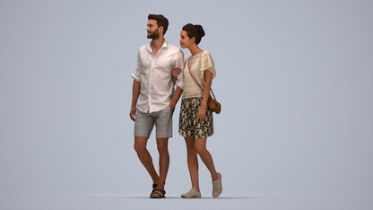 realistic 3D people woman casual couple, render-ready for V-Ray and Corona, FBX OBJ, top-down view render