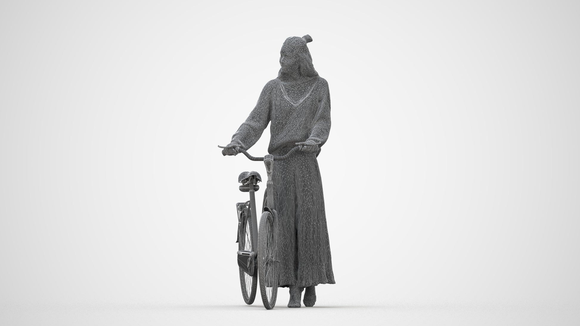 realistic 3D human woman casual cycling, archviz people FBX OBJ for Blender, wireframe back view