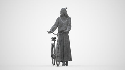 realistic 3D human woman casual cycling, archviz people FBX OBJ for Blender, wireframe back view