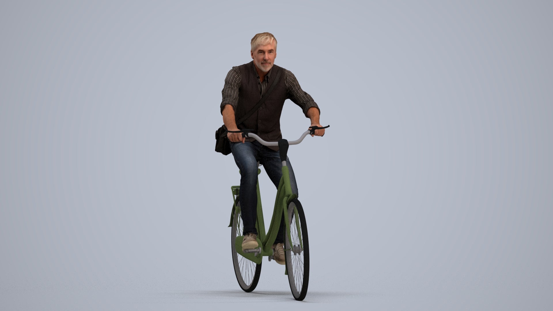 3D people model man casual cycling, scanned human for 3ds Max rendering, standing pose render