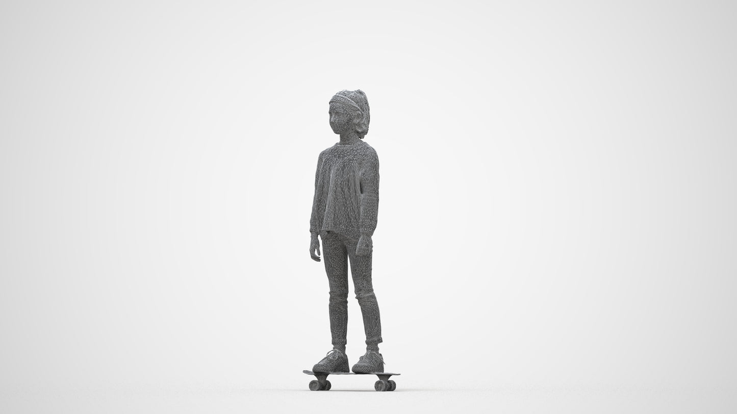 scanned 3D girl casual kids, photogrammetry people for Enscape and V-Ray, wireframe back view