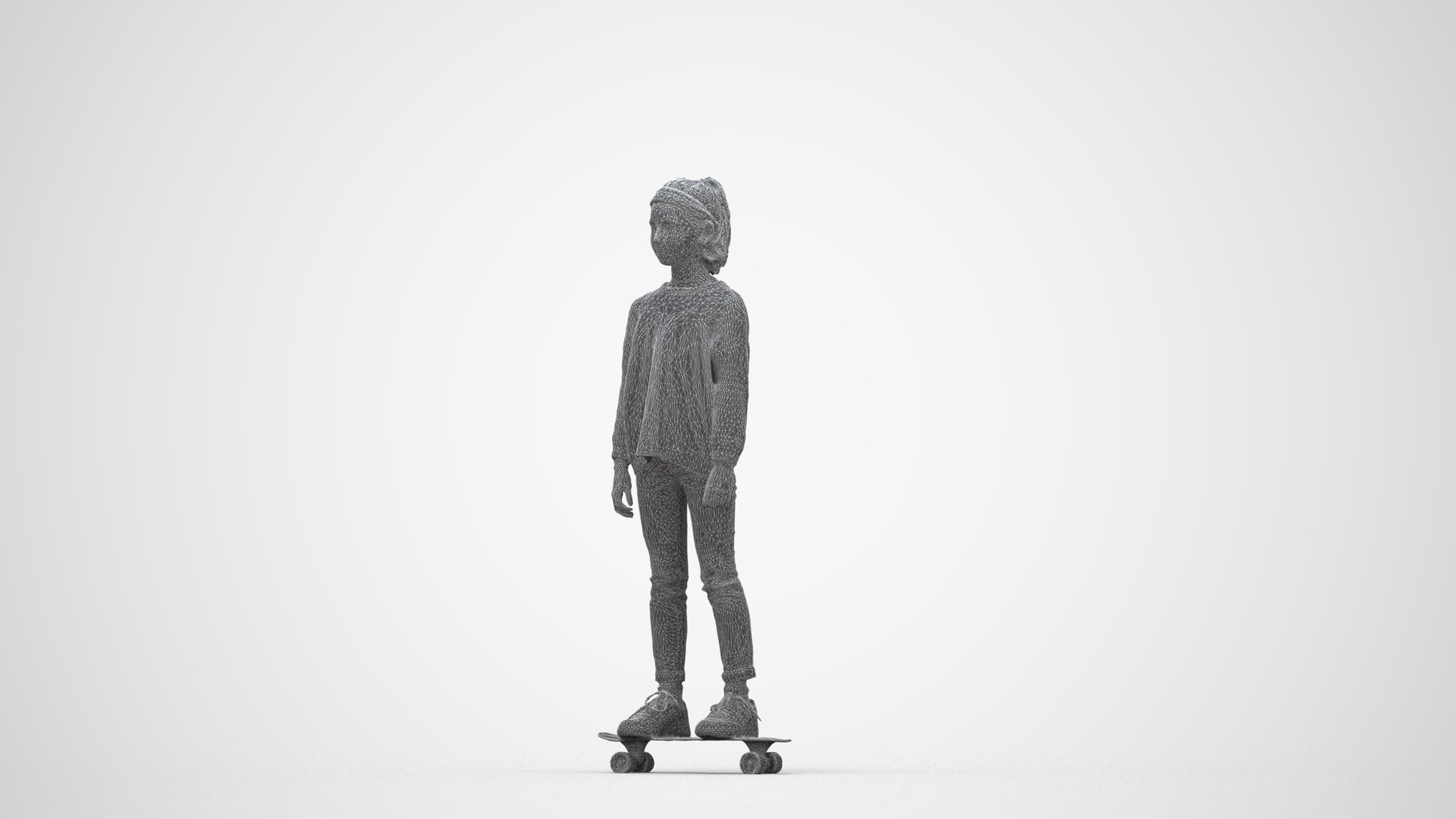scanned 3D girl casual kids, photogrammetry people for Enscape and V-Ray, wireframe back view