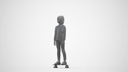 scanned 3D girl casual kids, photogrammetry people for Enscape and V-Ray, wireframe back view