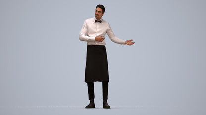 3D human model man hospitality, photogrammetry scanned person for archviz, top-down view render