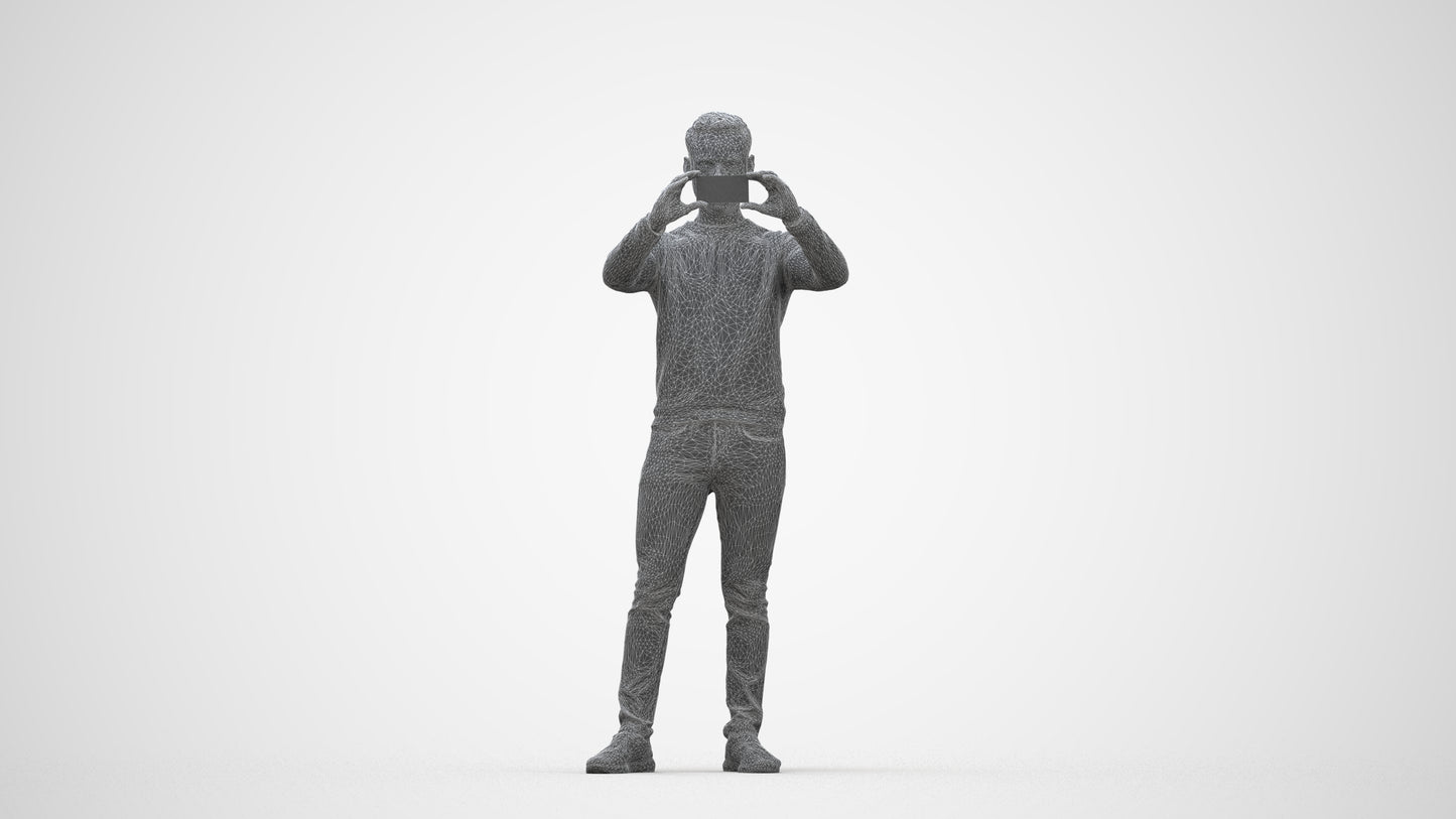 3D people model man casual standing, scanned human for 3ds Max rendering, wireframe back view