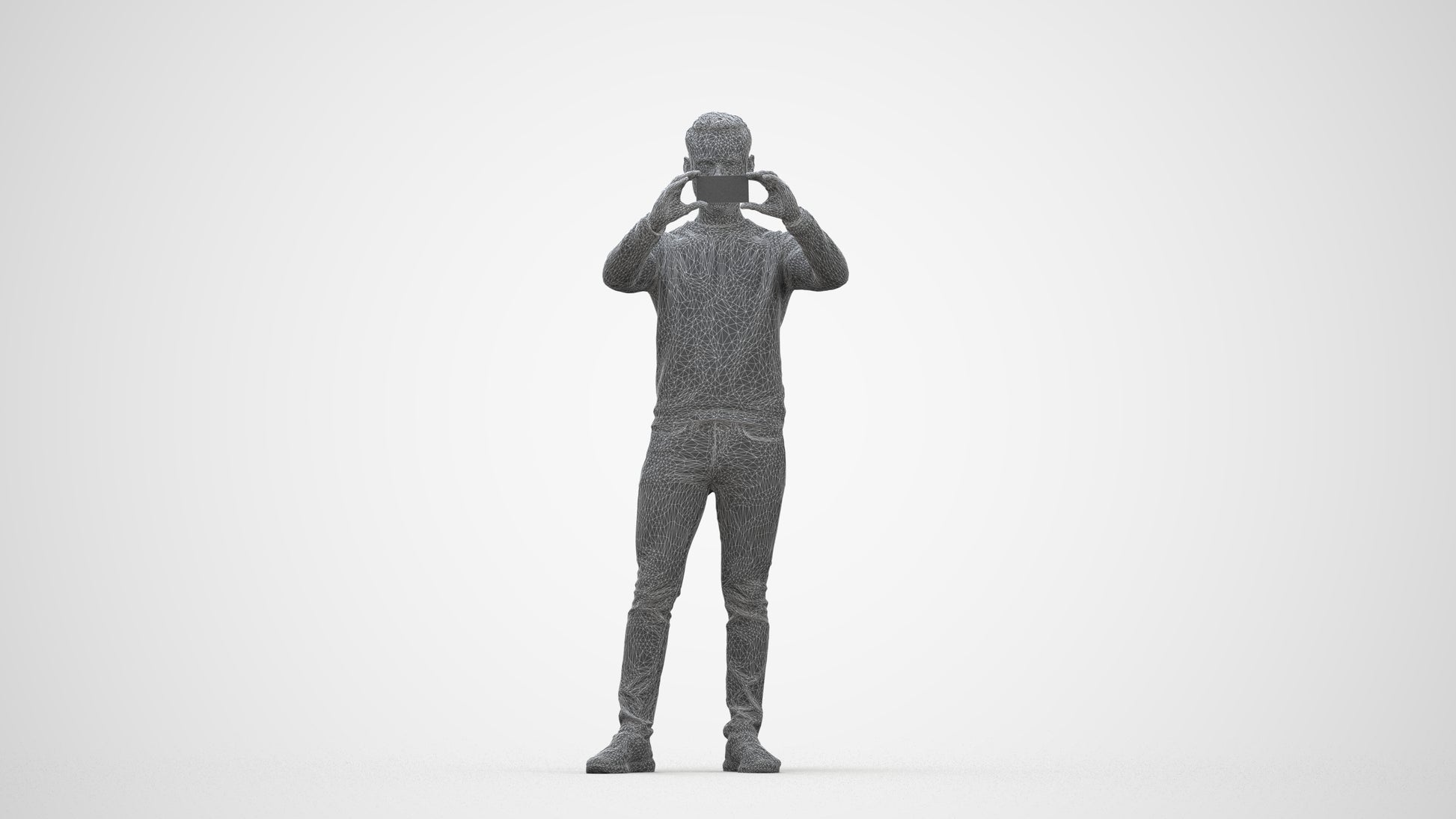 3D people model man casual standing, scanned human for 3ds Max rendering, wireframe back view