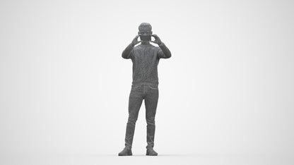 3D people model man casual standing, scanned human for 3ds Max rendering, wireframe back view