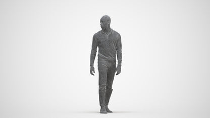 photogrammetry 3D man casual walking, realistic human model archviz FBX, three-quarter front view render
