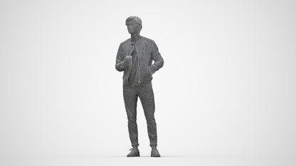 photogrammetry 3D man casual standing, realistic human model archviz FBX, wireframe back view