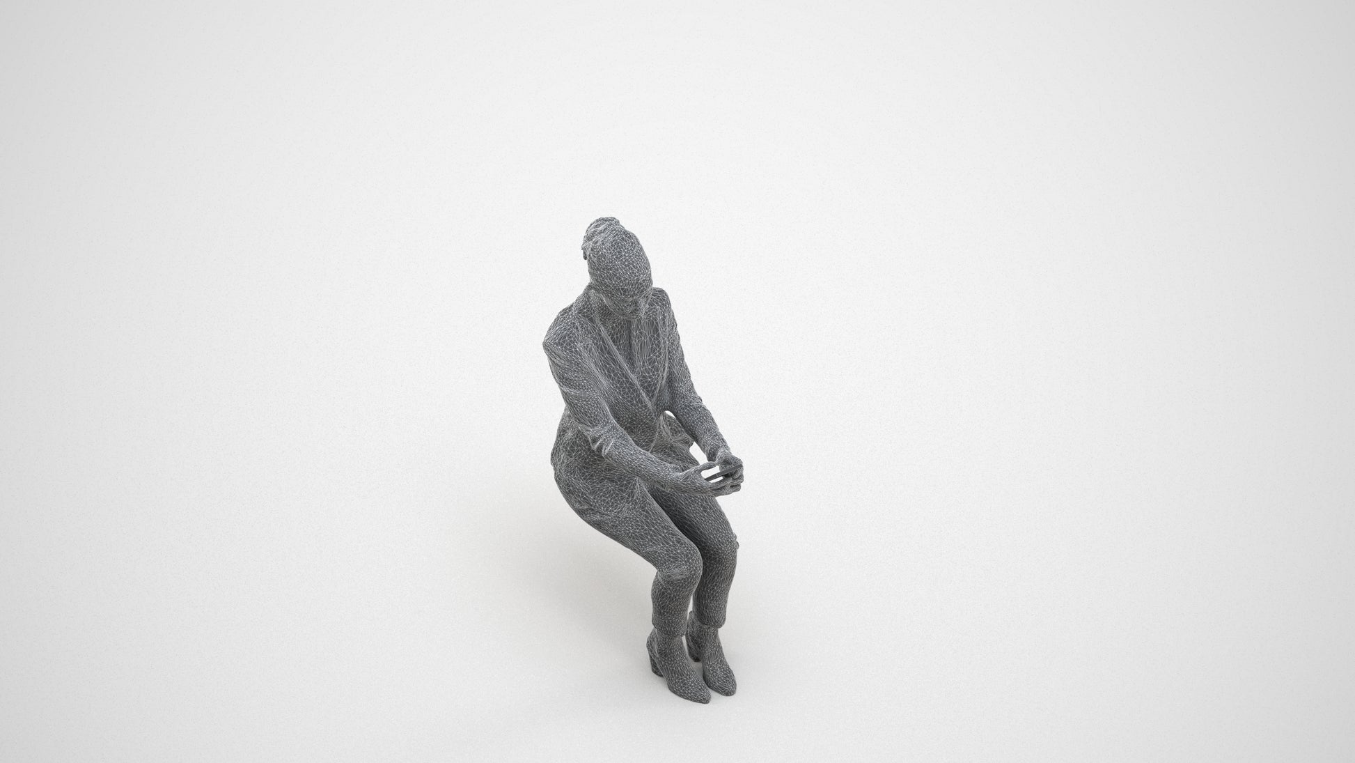 3D scanned woman business, photorealistic archviz people for Enscape and SketchUp, wireframe three-quarter view