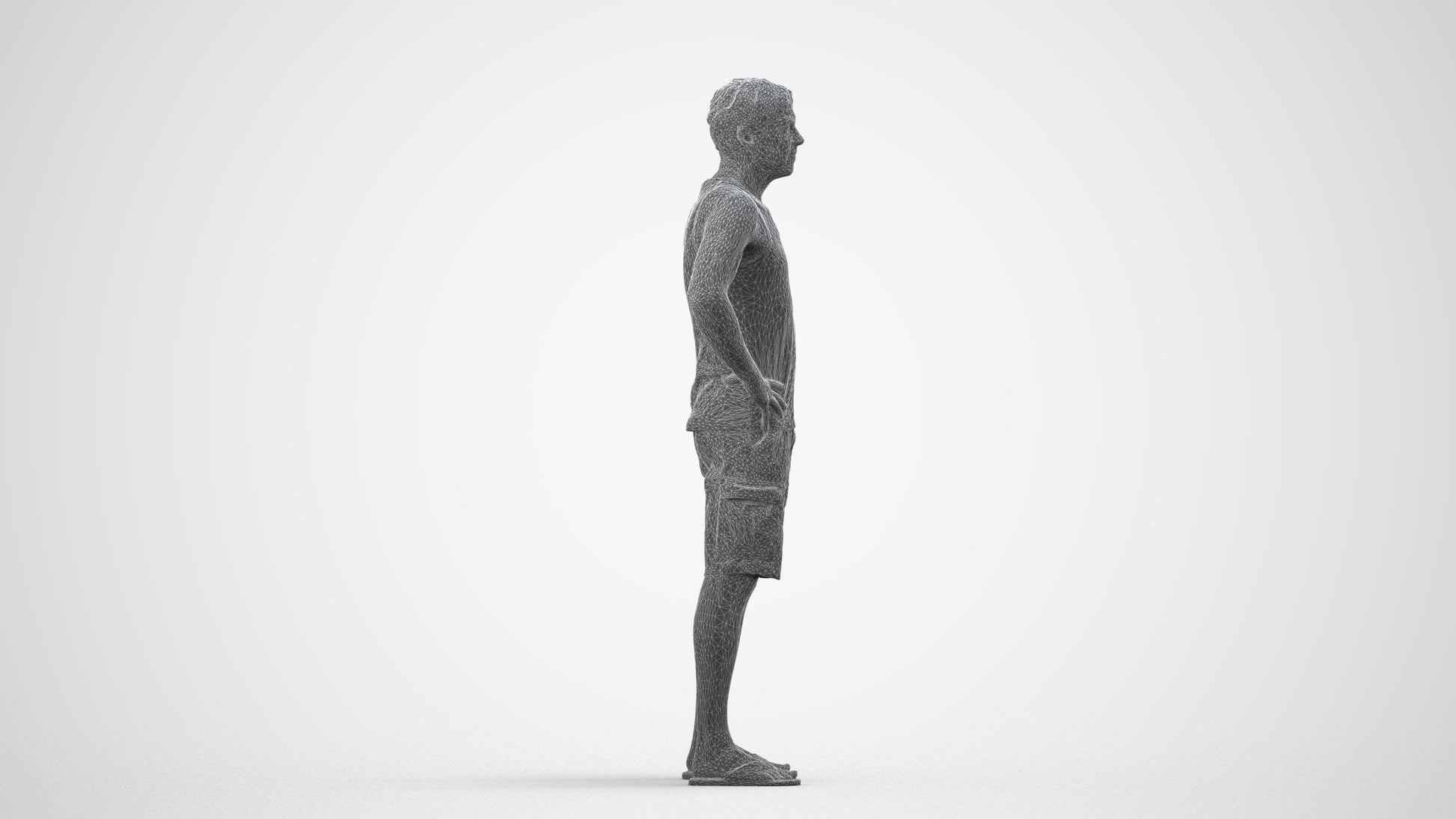 realistic 3D human man casual standing, archviz people FBX OBJ for Blender, wireframe side view