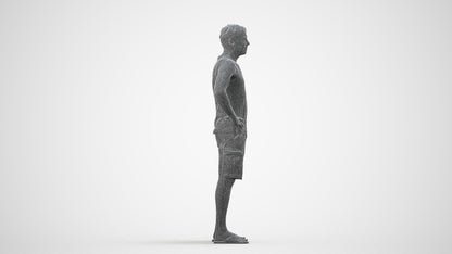 realistic 3D human man casual standing, archviz people FBX OBJ for Blender, wireframe side view