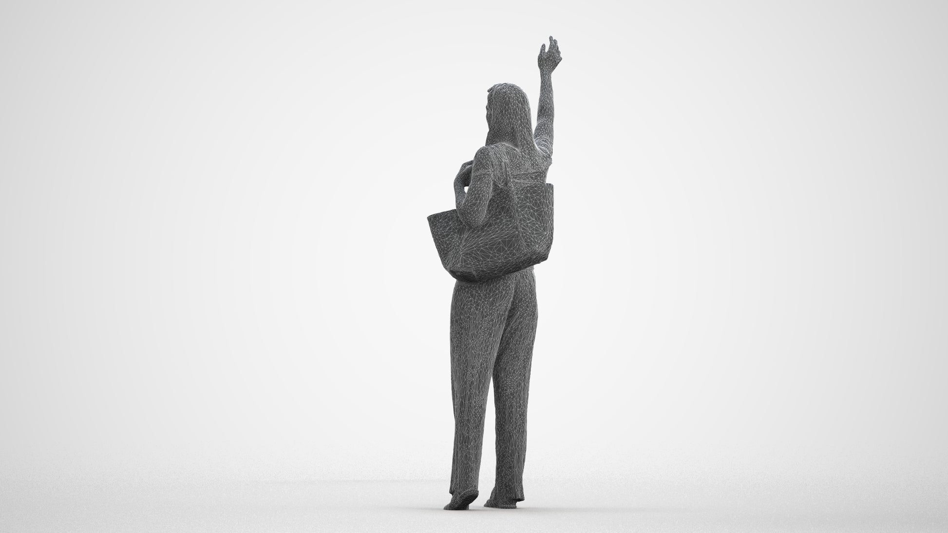 3D scanned woman standing casual, photorealistic archviz people for Enscape and SketchUp, wireframe front view