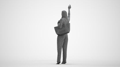 3D scanned woman standing casual, photorealistic archviz people for Enscape and SketchUp, wireframe front view