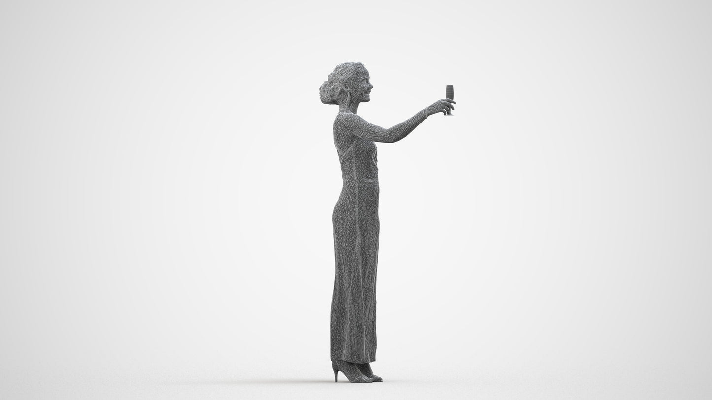 photogrammetry 3D woman formal, realistic human model archviz FBX, wireframe side view