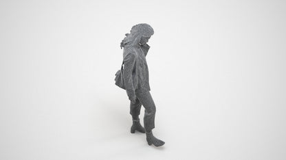 photogrammetry 3D woman business walking, realistic human model archviz FBX, wireframe three-quarter view