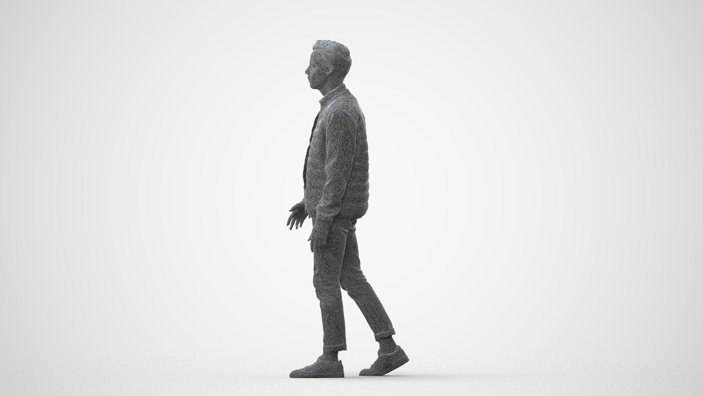 photogrammetry 3D man casual walking, realistic human model archviz FBX, square thumbnail