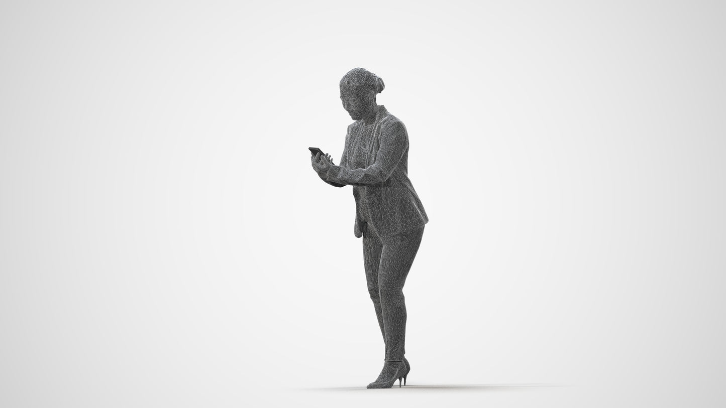 realistic 3D human woman business standing, archviz people FBX OBJ for Blender, square thumbnail