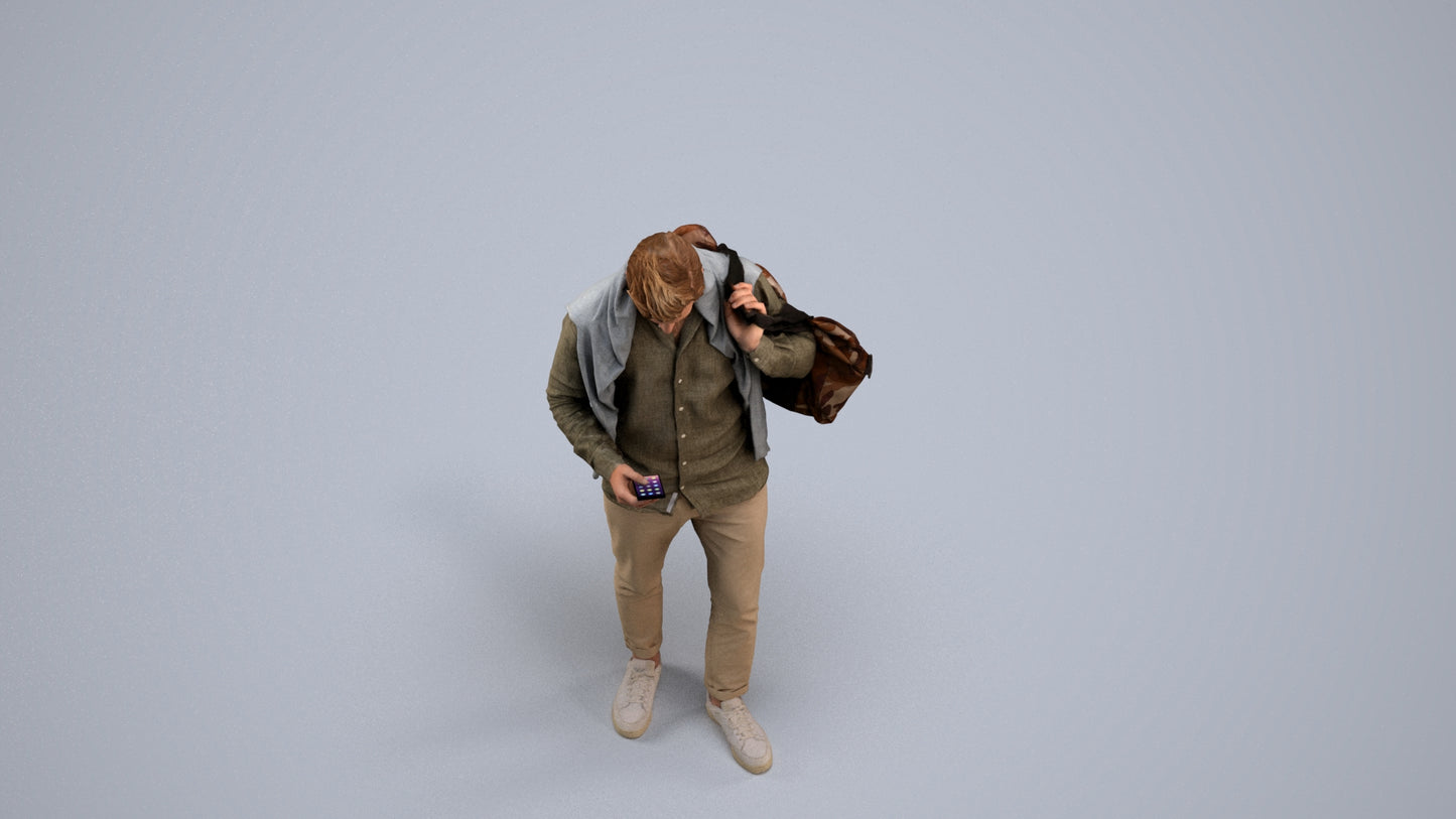 realistic 3D people man casual walking, render-ready for V-Ray and Corona, FBX OBJ, back view render