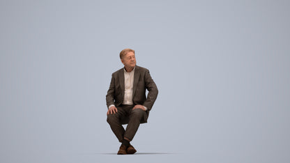 3D people model senior man business sitting, scanned human for 3ds Max rendering, top-down view render