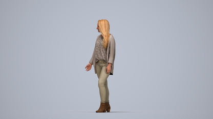 realistic 3D people woman casual standing, render-ready for V-Ray and Corona, FBX OBJ, top-down view render