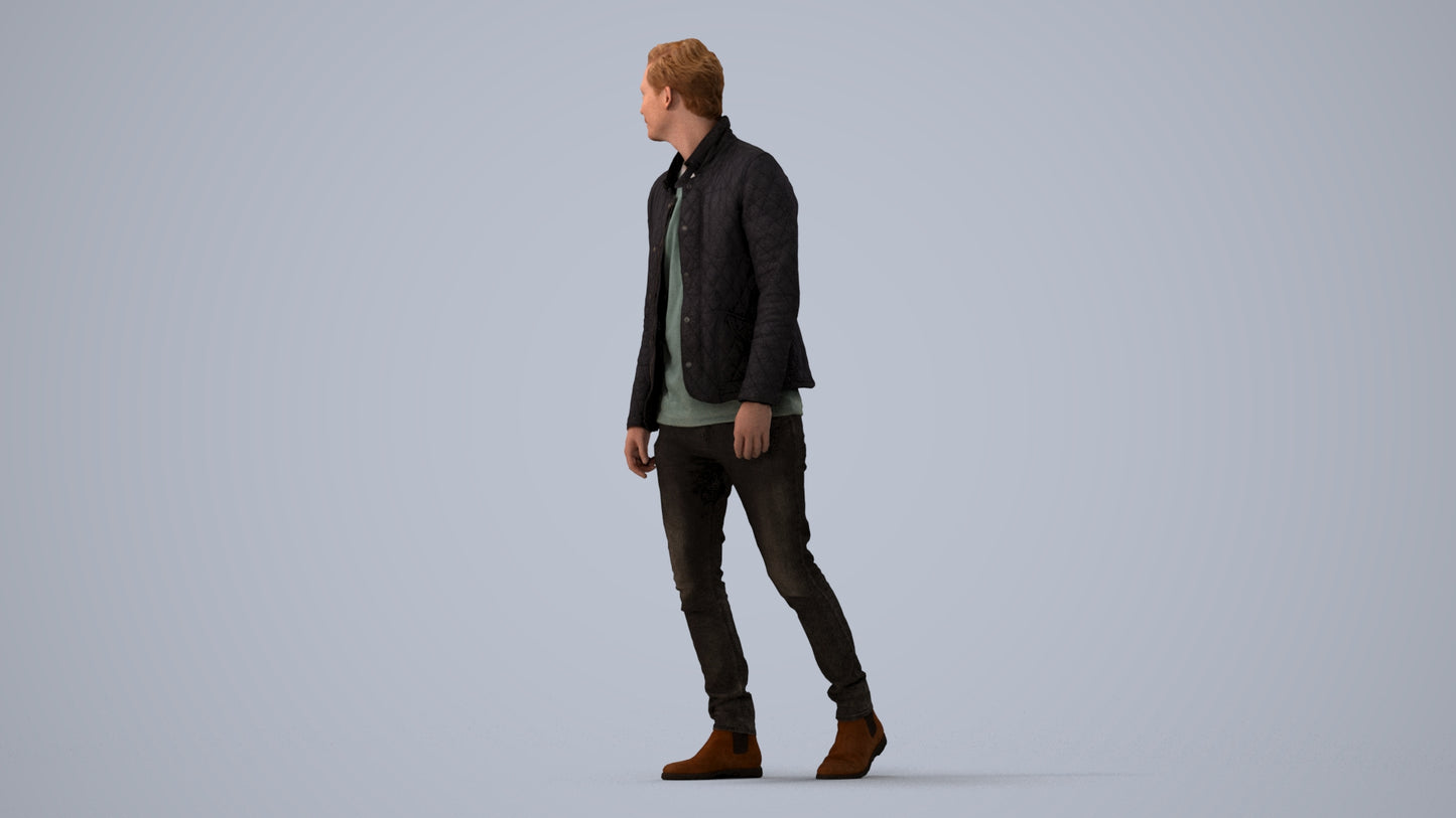 scanned 3D man casual walking, photogrammetry people for Enscape and V-Ray, three-quarter view render