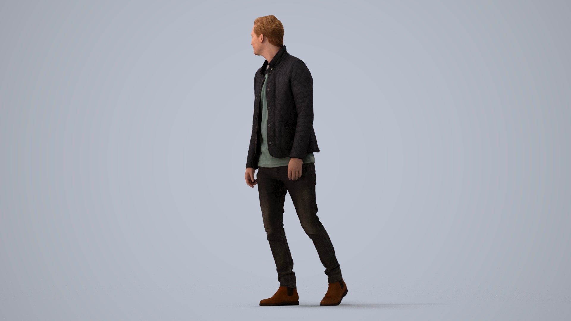 scanned 3D man casual walking, photogrammetry people for Enscape and V-Ray, three-quarter view render