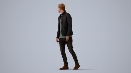 scanned 3D man casual walking, photogrammetry people for Enscape and V-Ray, three-quarter view render