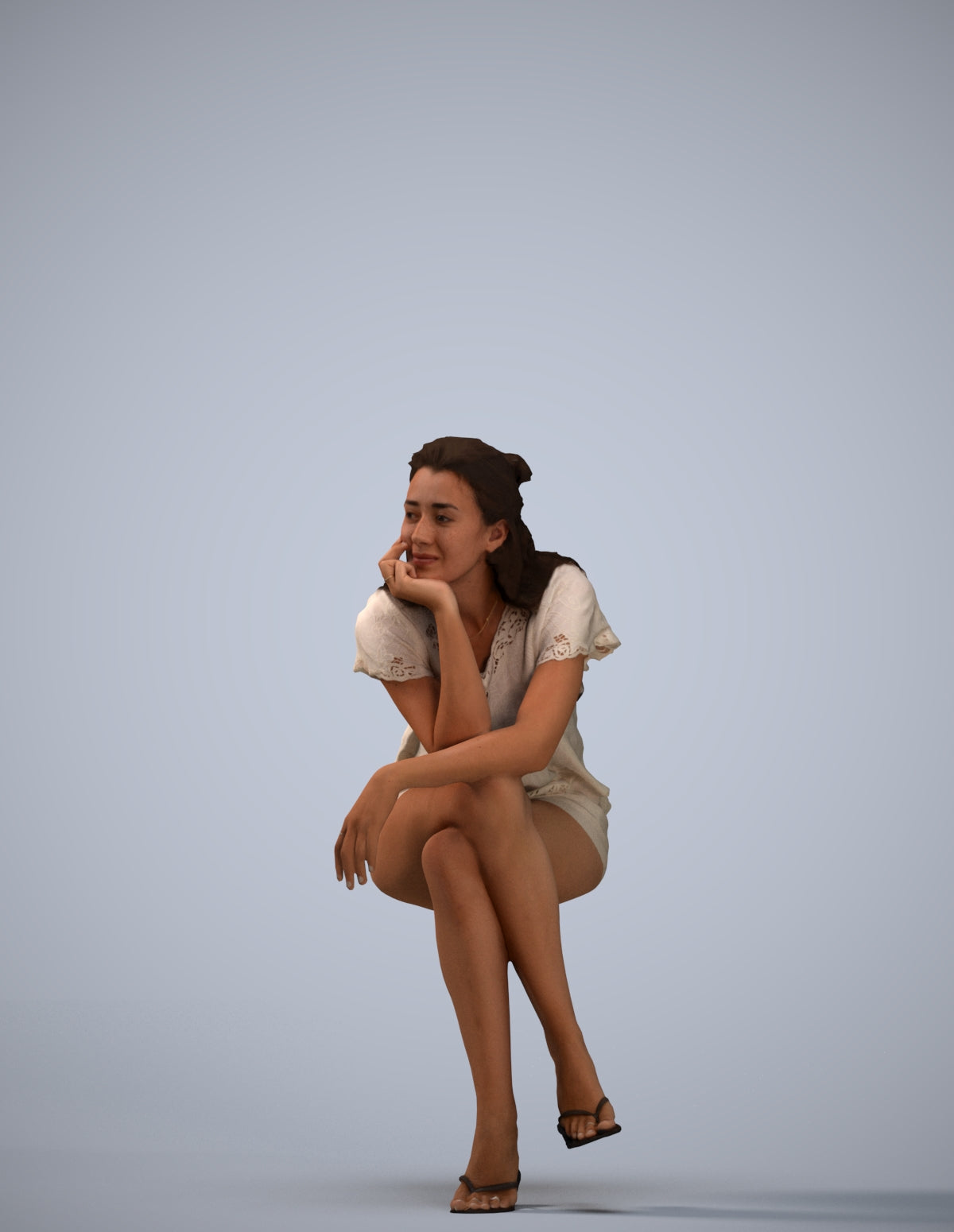 realistic 3D human woman casual sitting, archviz people FBX OBJ for Blender