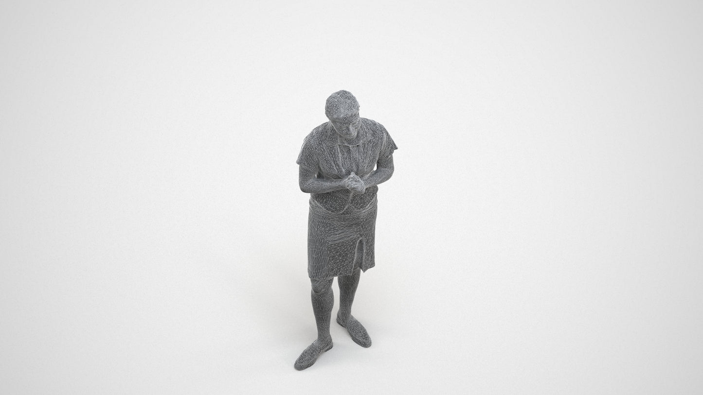 realistic 3D people woman hospitality, render-ready for V-Ray and Corona, FBX OBJ, wireframe three-quarter view