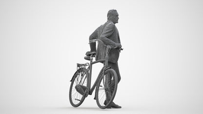 3D human model man business cycling, photogrammetry scanned person for archviz, wireframe side view
