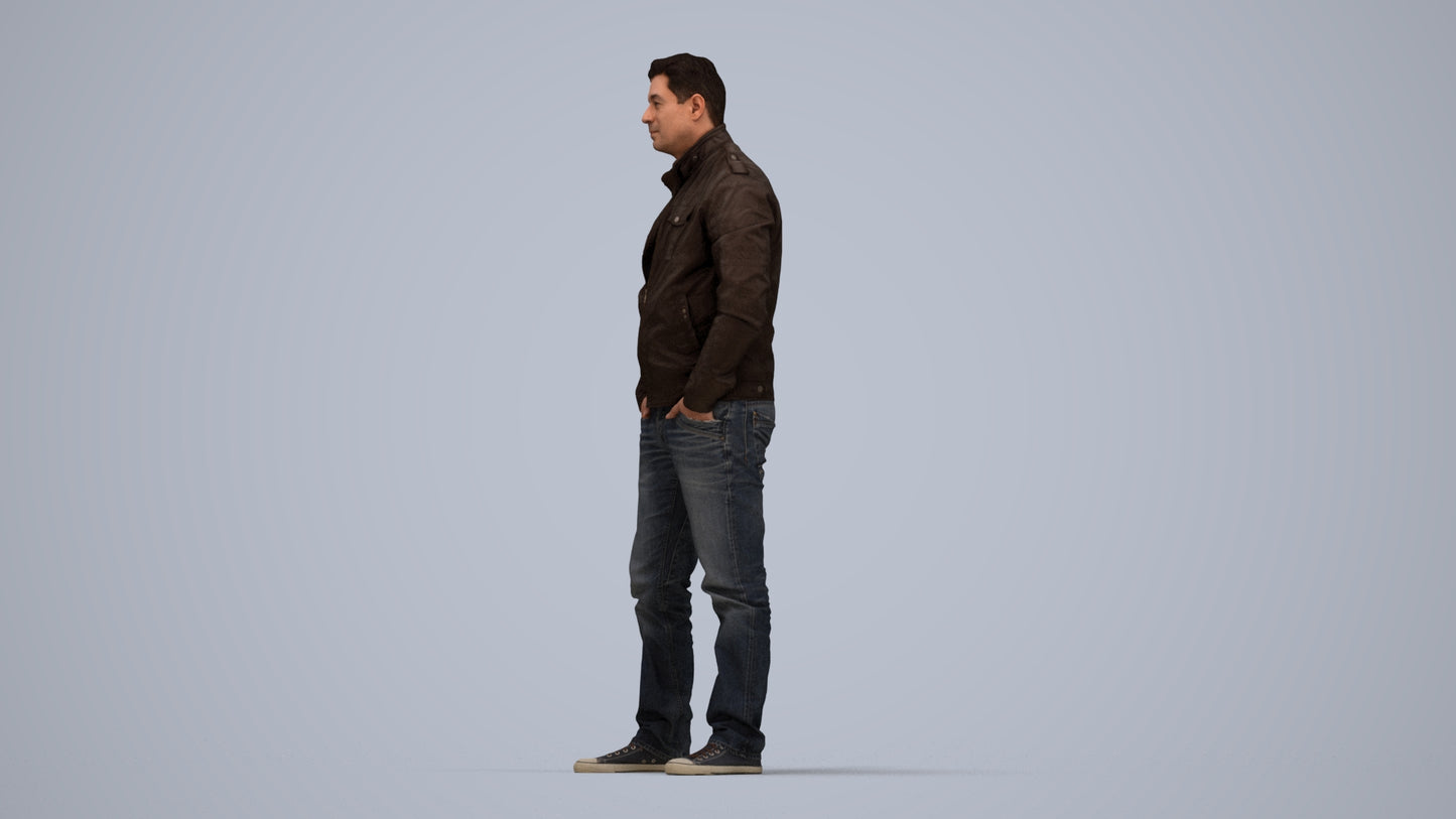 3D people model man casual standing, scanned human for 3ds Max rendering, top-down view render