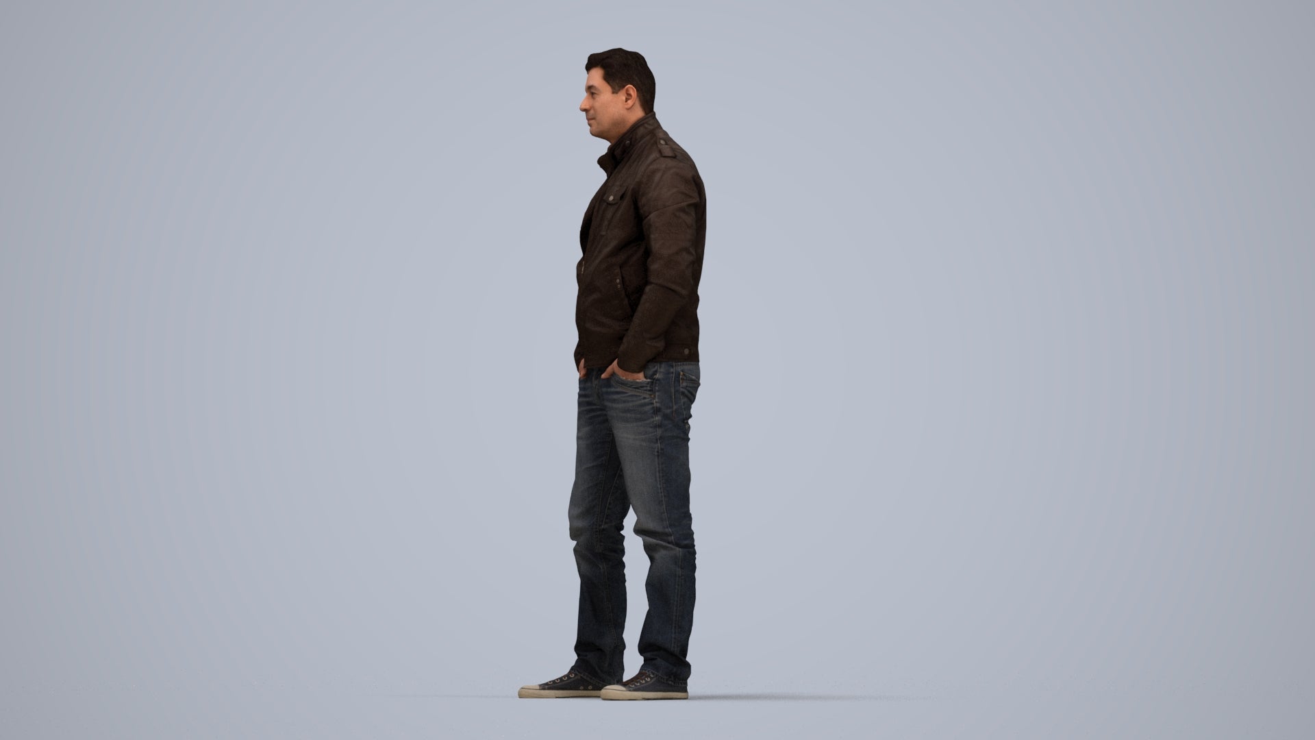 3D people model man casual standing, scanned human for 3ds Max rendering, top-down view render