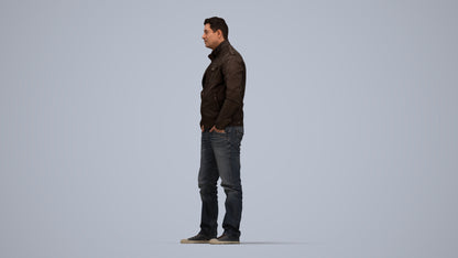 3D people model man casual standing, scanned human for 3ds Max rendering, top-down view render