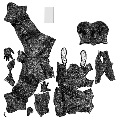 3D people model boy casual kids, scanned human for 3ds Max rendering, wireframe top-down view