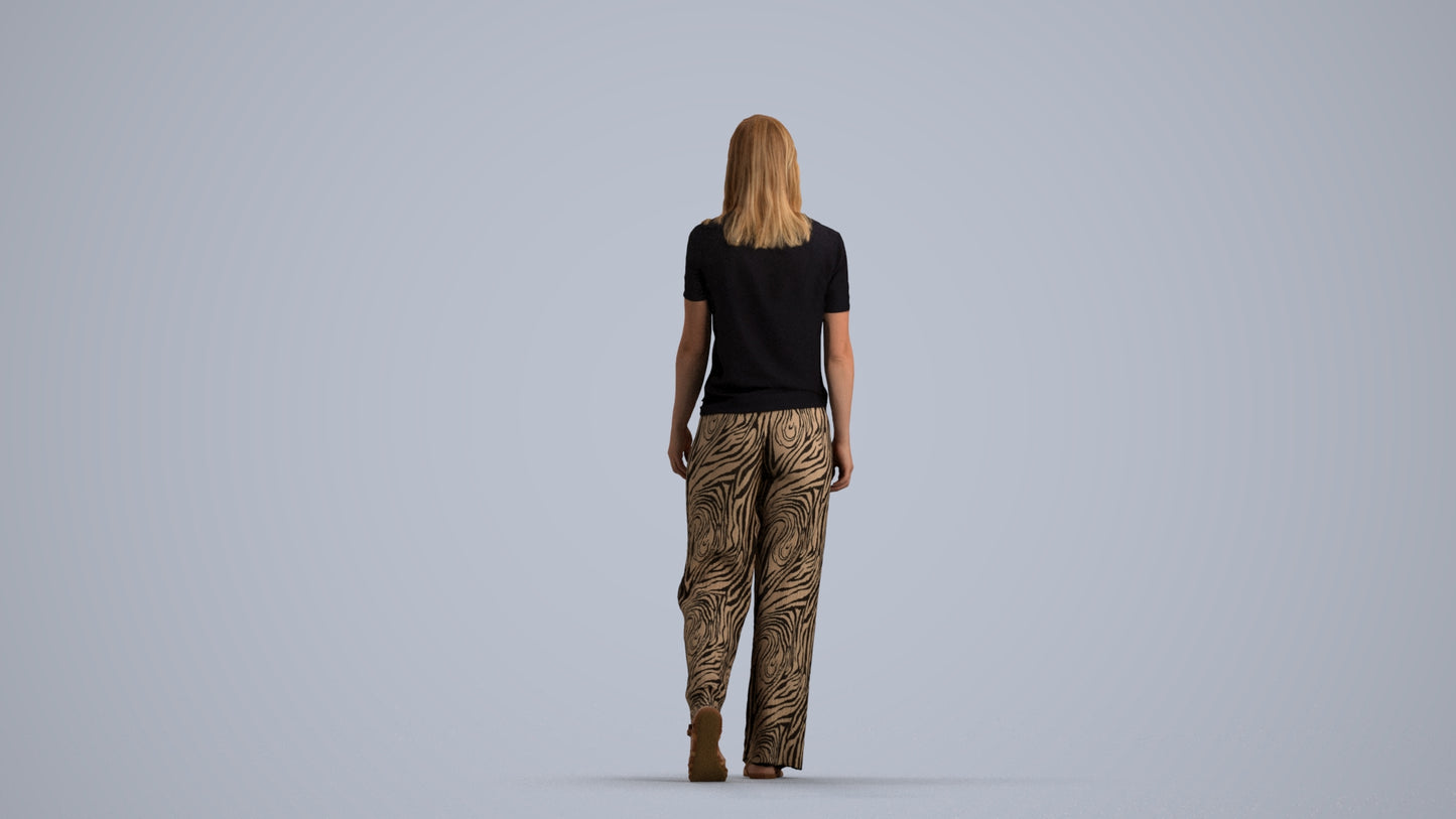 3D scanned woman walking casual, photorealistic archviz people for Enscape and SketchUp, front view render
