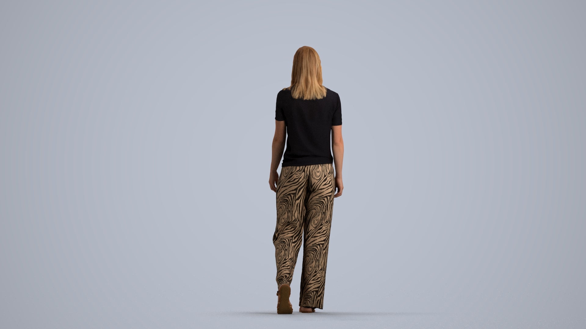 3D scanned woman walking casual, photorealistic archviz people for Enscape and SketchUp, front view render