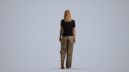 3D scanned woman walking casual, photorealistic archviz people for Enscape and SketchUp, front view render