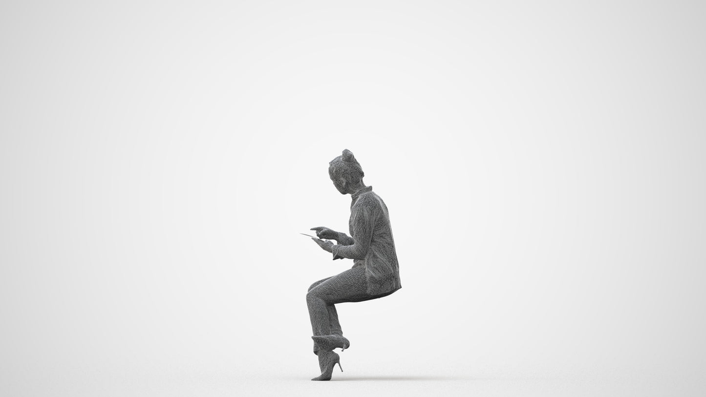 realistic 3D woman business sitting, scanned archviz people for Blender and 3ds Max, square thumbnail
