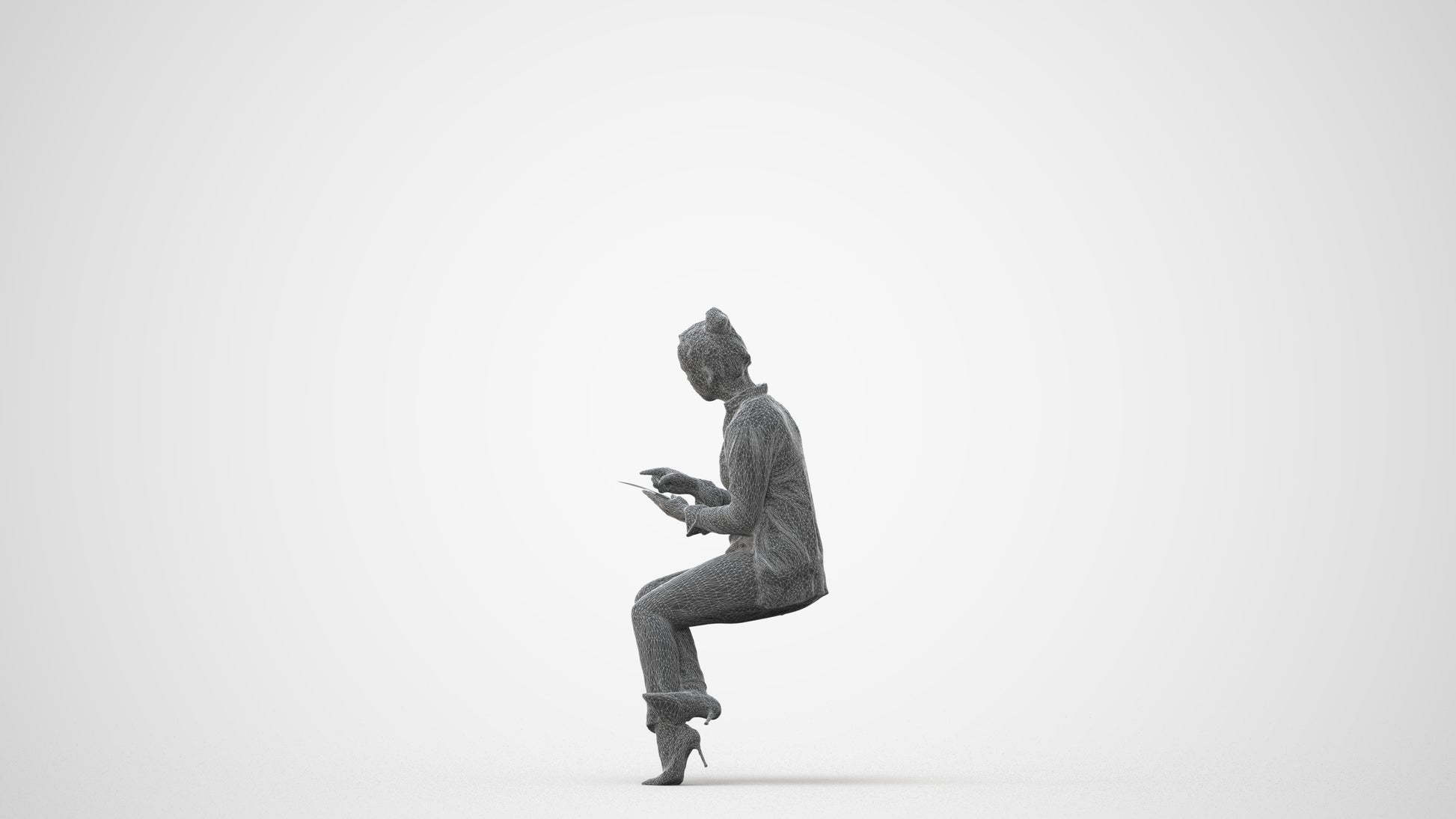 realistic 3D woman business sitting, scanned archviz people for Blender and 3ds Max, square thumbnail